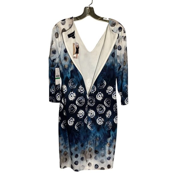 Karen Kane Tie-Dye Print V-Neck Sheath Dress With 3/4 Sleeves Fully Lined Size L - Picture 3 of 13
